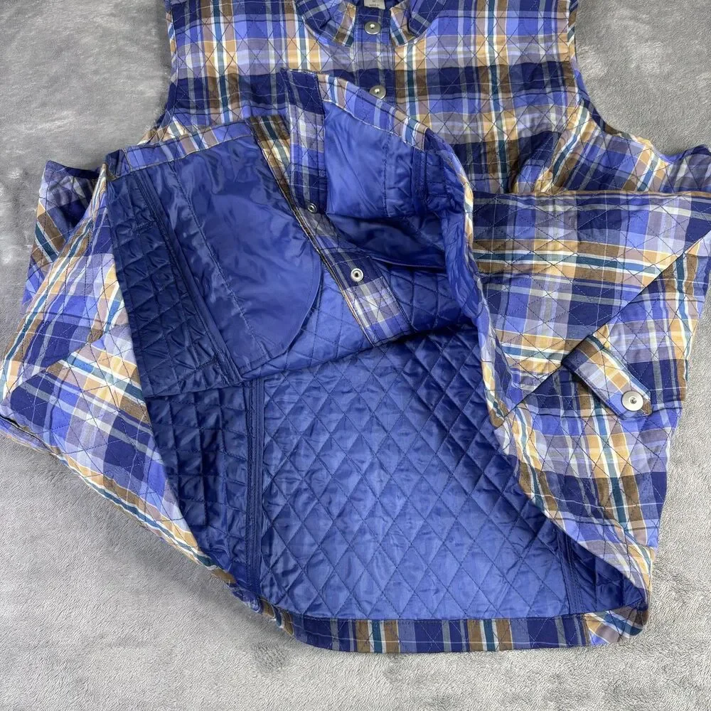 CJ Banks Vest Womens 2X Blue Plaid‎ Quilted Button Front Pockets Lined 20/22W